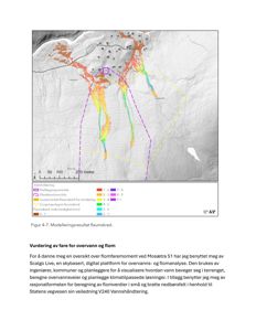Et kart som viser en digital plattform for overvanns- og flomanalyse (Scalco Live) med fargekoding for flomfare og erosjon.