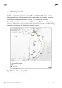 Oversiktskart over et synfaringstidspunkt med sporlogg, kartleggingsområde og infopunkter.
