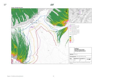 Kart som viser modellering av steinsprangfare (risikokart).