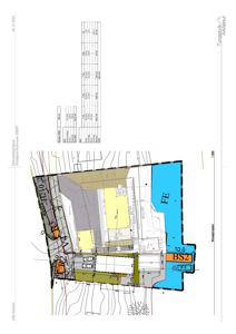 Situasjonsplan som viser tomtens form, bygningers plassering, arealer (f.eks. BS2, FE) og omgivelsene.