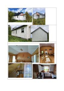 Et sammensatt bilde (collage) som viser flere fotografier av en liten hvit bygning, både utsiden og innvendig.