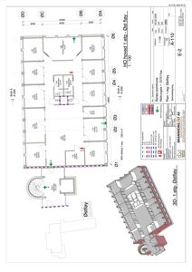 Etasjeplan (1. etg.) med romfordeling, dimensjoner og en 3D-visualisering av fasaden.