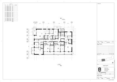 Etasjeplan (Bygg 2 Plan 05) som viser romfordeling, veggposisjon og dimensjoner for en bygning.