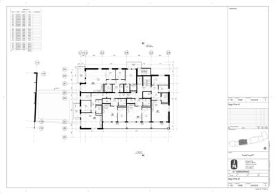 Etasjeplan (Bygg 2 Plan 02) som viser romfordeling, veggposisjon og romareal for et bygg.