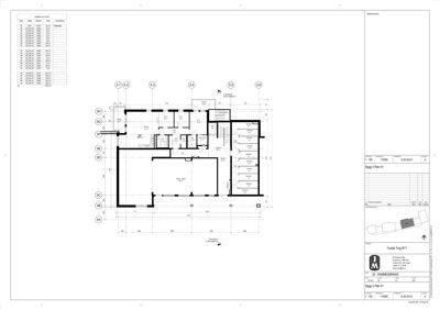 Etasjeplan (Bygg 3 Plan 01) som viser romfordeling, veggposisjon og romnummer for en bygning.
