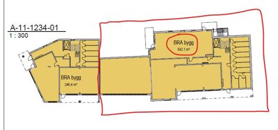 Etasjeplan eller situasjonsplan som viser romfordeling og areal for 'BRA bygg'.