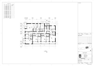 Etasjeplan (Bygg 3 Plan 02) som viser romfordeling, veggposisjon og etasjebetegnelser (3A-3H).