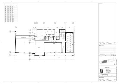 Etasjeplan (Bygg 2 Plan 01) som viser romfordeling, veggposisjon og romnummer for en bygning.