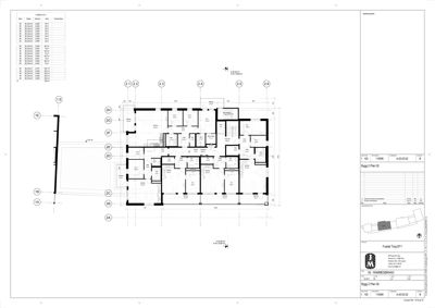 Etasjeplan (1. etasje) for 'Bygg 2 Plan 02' som viser romfordeling, veggposisjon og tilknytning til andre etasjer.