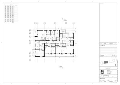 Etasjeplan (Bygg 2 Plan 05) som viser romfordeling, veggposisjon og romareal for en bygning.