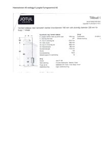 Teknisk tegning og spesifikasjon av en ventilert ståpipe med mål og materialbeskrivelse.