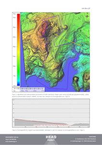 Høydekart over et planområde med konturlinjer, fargekoding for høyde, og en markert profil (A-A') som viser terrengprofilen.