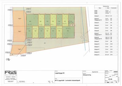 Etasjeplan (1. etg) som viser seksjonering av et bygg med romareal og romnummer.