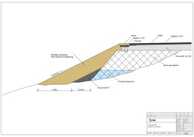 Snittegning som viser etasjefordeling og konstruksjon av en bygning.