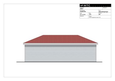 Fasadetegning av en bygning sett fra sør, med tegningsinformasjon i øvre høyre hjørne.