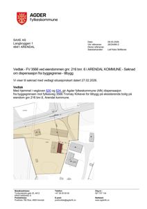 Situasjonsplan som viser eiendomsnummer 216 bnr. 6, eiendomsnummer 216601, og naboeiendommer i forhold til fylkesveg 3566. Planen illustrerer byggegrense og plassering av eksisterende og planlagt bygning.