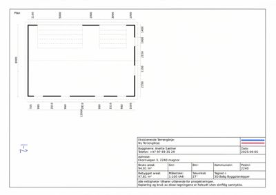 Etasjeplan (terrenglinje) med mål og romoppdeling