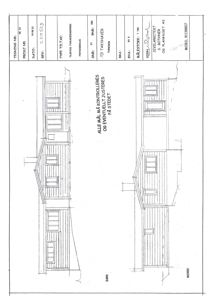 Fasadetegning som viser bygningens utseende fra nord og sør.