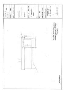 Tegning som viser detaljert oppriss av en takhaver med mål og konstruksjonsdetaljer.