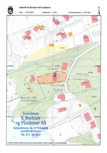 Situasjonsplan (tomtekart) som viser eiendomsforhold, naboeiendommer og bygningsplasseringer.