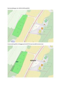 Situasjonsplaner som viser eiendomsgranser, arealoverføring og sammenslåing av grunneiendommer (gnr. 92/52, 92/53 og 92/54).