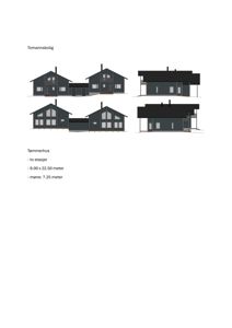 Bildet viser fasadetegninger (opprikk) for en tomannsbolig og et tørrhus, inkludert mål og beskrivelse.