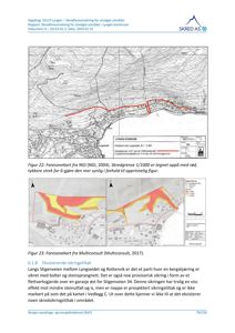 Bildet viser en side fra en rapport som inneholder to kart (furesonekart fra NGI og Multiconsult) og tekst om skredfareutredning.
