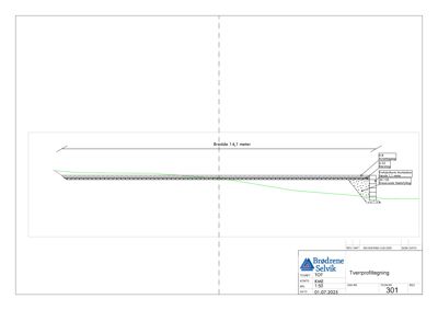 Tverrprofiltegning som viser grunnforhold, nivåer og konstruksjonsdetaljer for en grunnforsterkning.