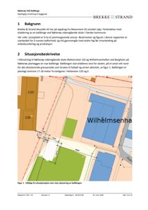 Utklipp fra situasjonsplan som viser plassering av en planlagt ballbilde i forhold til eksisterende bygninger (Wilhelmsenhallen) og boliger.