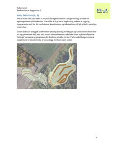 Fotografi av et sykkelanlegg (Trails Skills Park) med overlappende tekstbeskrivelse.