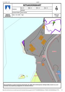 Situasjonskart (tomtekart) som viser eiendomsgranser, arealbruk og nabolag i Narvik kommune.