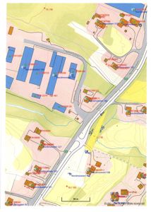 Situasjonsplan som viser tomtene, bygninger og veier i området rundt Nordmoveien.
