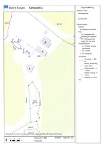 Kartutsnitt som viser eiendomsgrenser, bygninger og eiendomsnummer for Indre Fosen.
