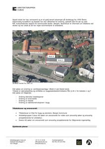 Luftfoto av Skjold skole med markerte byggeblokker (A og B).