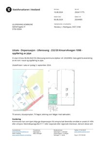 Bildet viser en situasjonsplan (til venstre) og en romplan (til høyre) som er inkludert i en brevutskrift fra Statsforvalteren i Vestland.