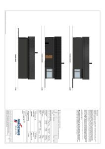 Fasadetegning som viser tre ulike vinkler (for, side og bak) på en bygning, inkludert detaljer om vinduer og tak.