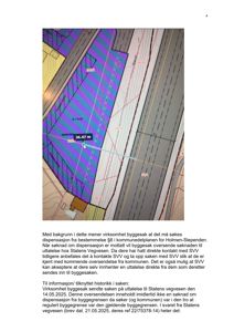 Kartutsnitt som viser etasjeplan med romfordeling, mål (36.47 m), og byggegrenser.