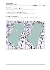 Kart som viser beregnet støy (dB) fra veitrafikk langs fasaden for to planer.