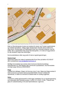 Kartutsnitt som viser et forslag til reguleringssendring langs Ravnsborgvegen, med bygningsplasseringer og veiforhold.