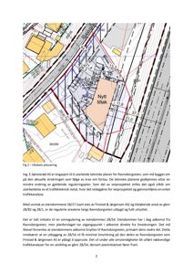 Et situasjonskart eller et utdrag av et kart som viser eiendomsnummer, gater (Ravnsborgveien, Smedsvingen) og en markert 'Nytt tiltak'.