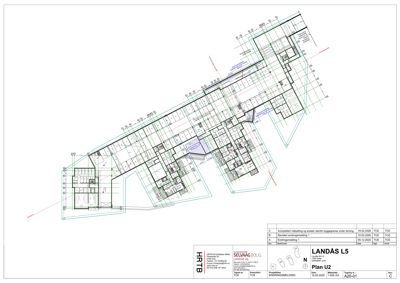 Etasjeplan (Plan U2) med romfordeling, mål og tekniske detaljer for bygget LANDÅS L5.
