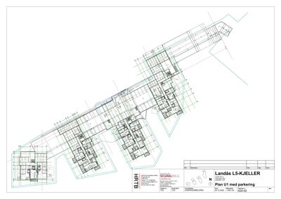 Etasjeplan for kjeller (L5-KJELLER) med romfordeling og parkeringsplassering.