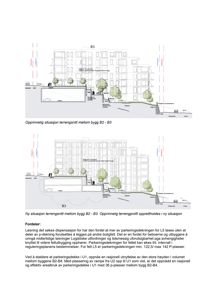 Tverrsnitt (snitt) som viser terrengprofilen mellom to bygninger (B2 og B3) før og etter en planlagt endring.