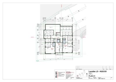 Etasjeplan (PLAN U1) som viser romfordeling, veggposisjon og mål for en bolig.