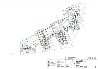Etasjeplan (Plan U1) som viser romfordeling og veggkonstruksjoner for en bygning.