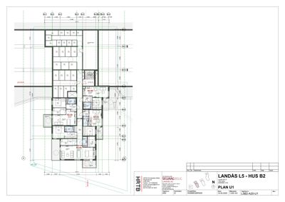 Etasjeplan (PLAN U1) som viser romfordeling, veggtykkelse og mål for et hus.
