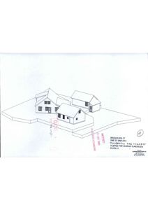 Situasjonsplan som viser plassering av tre hus på tomten til BRØSHAVEN 27.