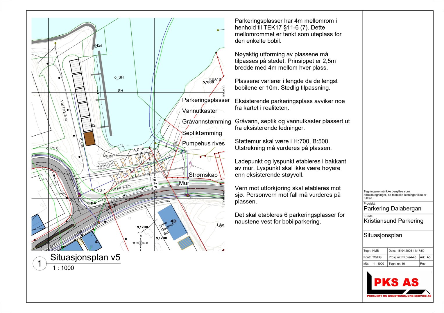 Situasjonsplan som viser plassering av bygninger, veier og parkeringsplasser i forhold til omgivelsene.