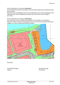 Situasjonsplan som viser tomt, vei og parkeringsområder med merking av forslag til tiltak.