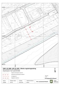Situasjonsplan eller reguleringsplan som viser eiendomsgrenser, høydeforhold og bygningsplassering.